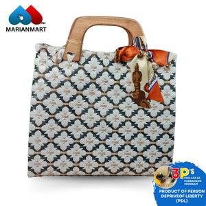 White Floral Premium Weaved Bag