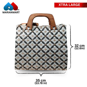 White Floral Premium Weaved Bag