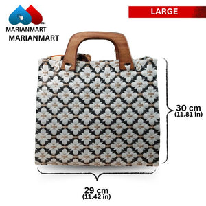 White Floral Premium Weaved Bag