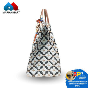 White Floral Premium Weaved Bag