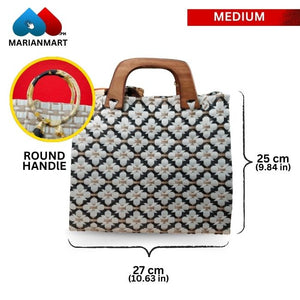 White Floral Premium Weaved Bag