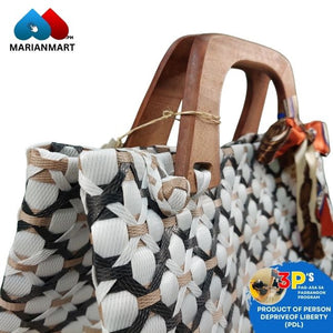 White Floral Premium Weaved Bag