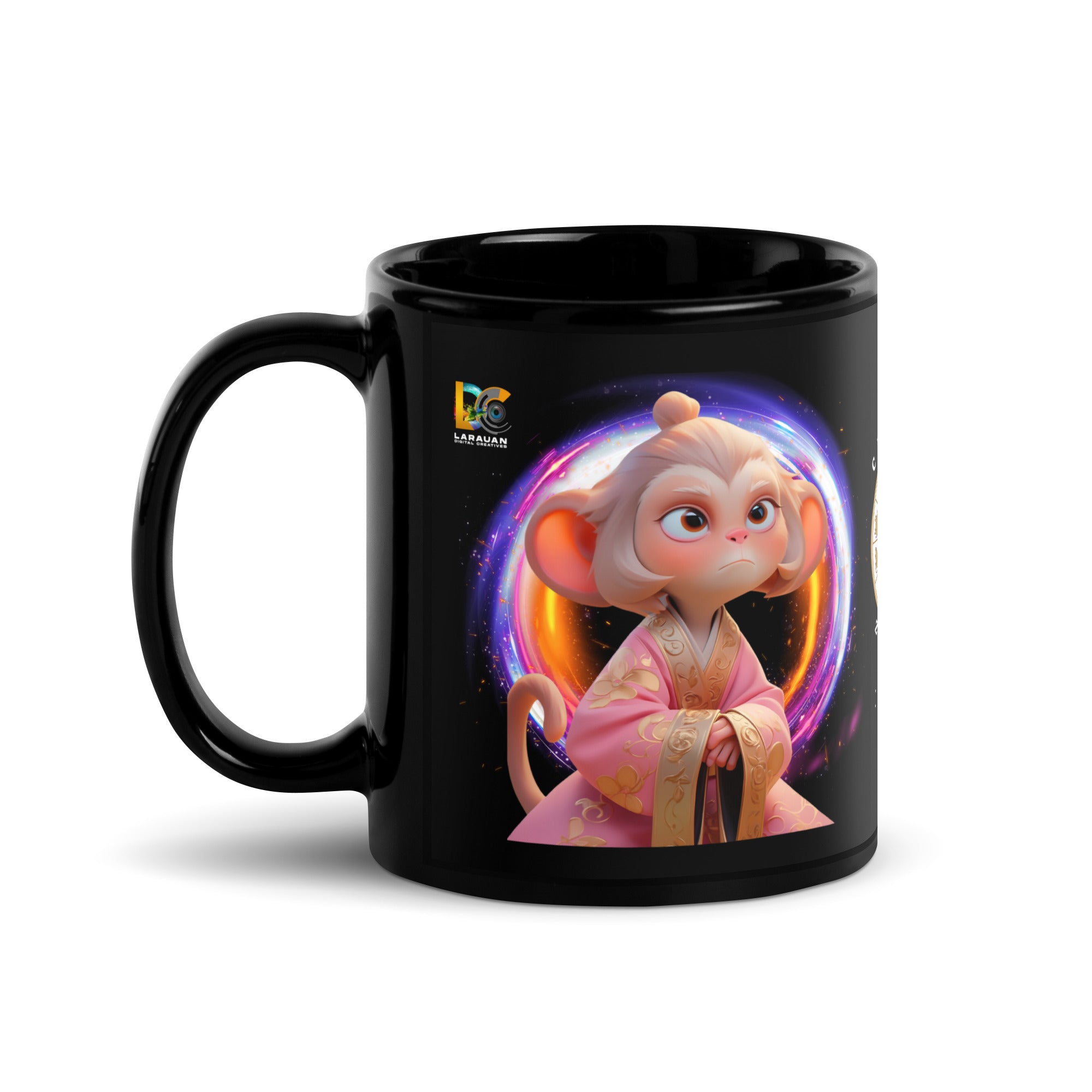 Chinese Zodiac Monkey Black Glossy Mug