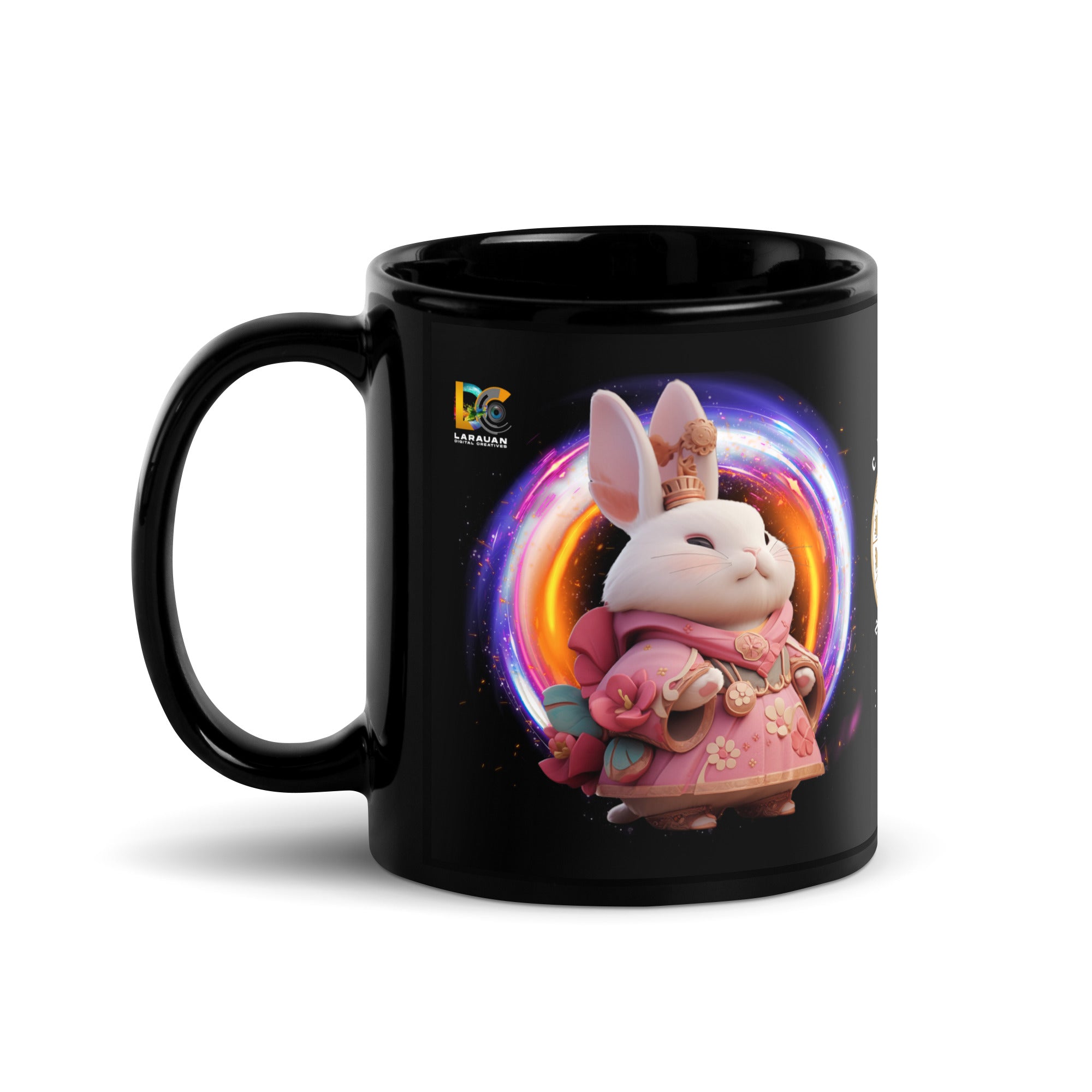 Chinese Zodiac Rabbit Black Glossy Mug