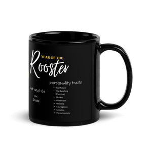 Chinese Zodiac Rooster Black Glossy Mug