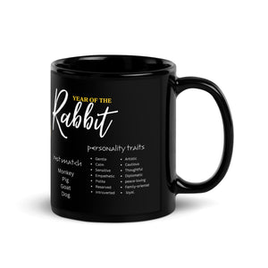 Chinese Zodiac Rabbit Black Glossy Mug