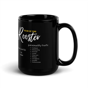 Chinese Zodiac Rooster Black Glossy Mug